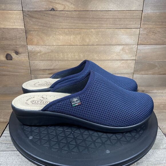 Fly Flot Womens Size 9.5 Blue Mesh Mules Clogs Leather Anatomic Anti Shock 41 - Picture 1 of 10